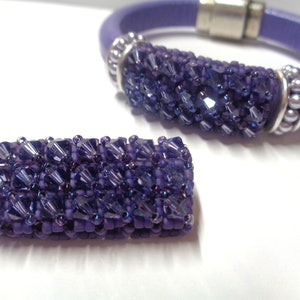 Swarovski Tanzanite Bicone Beaded Licorice Slider--Flexible Opening--10x6mm ID--Swarovski 4mm Bicone --Large Hole Bead