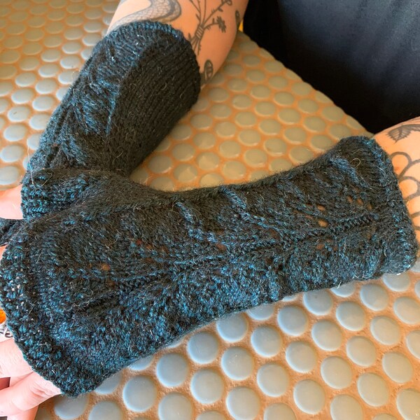 Enchanted Forest Green Ultra Feminine Alpaca Blend Long Fingerless Gloves