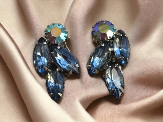 Vintage  Rhinestone and Aurora Borealis Earrings,… - image 1