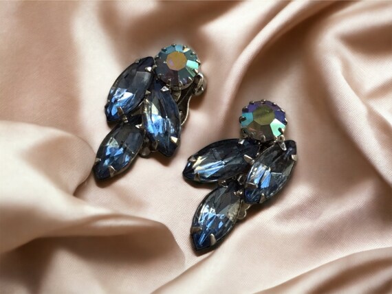 Vintage  Rhinestone and Aurora Borealis Earrings,… - image 2