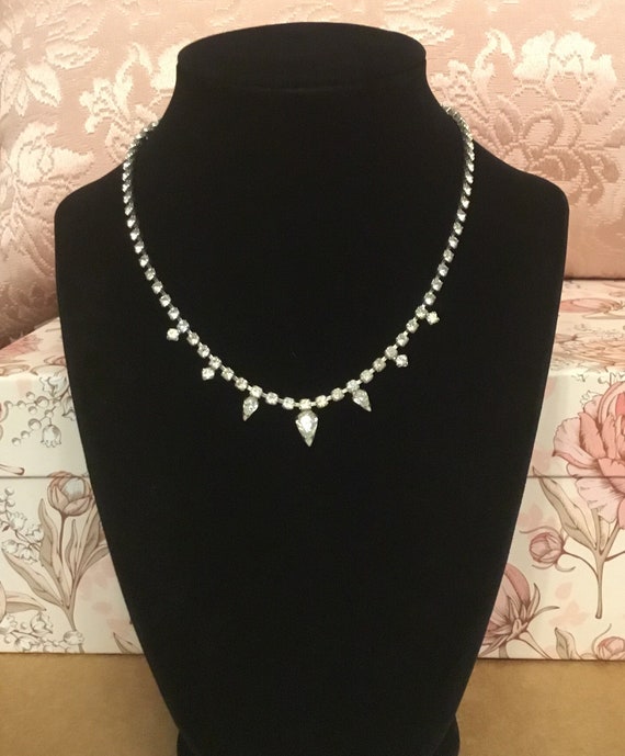 Dainty Vintage Clear Rhinestone Choker, 1950’s Rhi