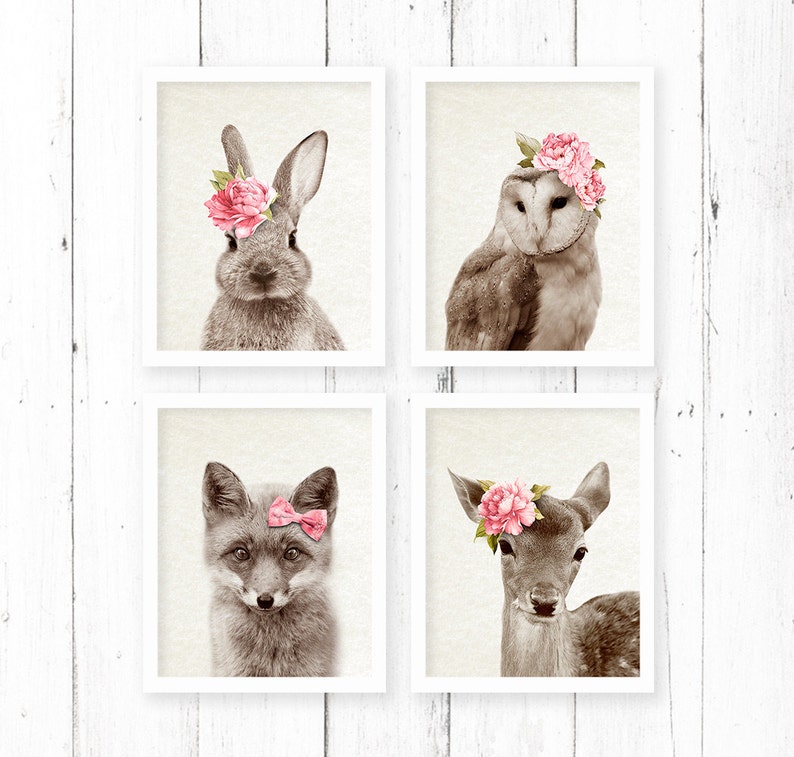 Woodlands Print Set Nursery Animal Wall Art Decor Prints Etsy