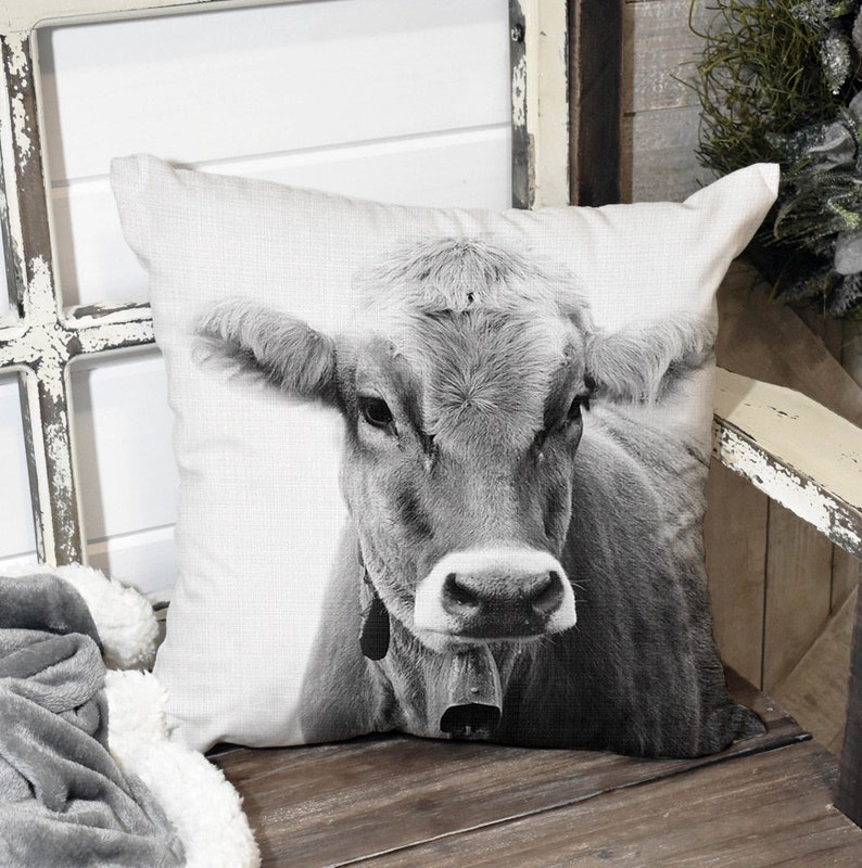 Farmhouse Pillow Cow Cushion Black and White Farmhouse Etsy