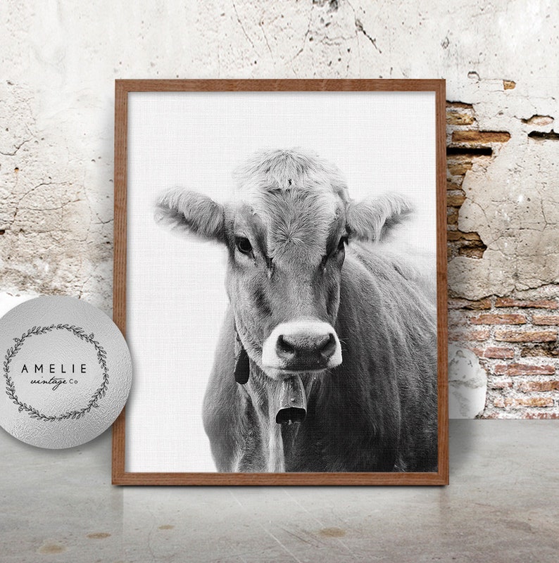 Cow Wall Art Print Farmhouse Decor Black and White Farm Etsy