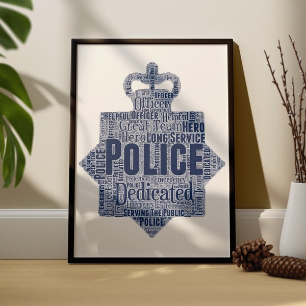 Custom Police Gift | Personalised Police Crest Word Art Print Gift | Police Birthday Present | Police Officer Gift | retirement| graduation