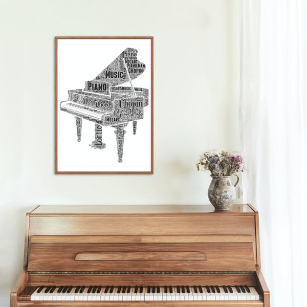 Piano Print | Personalised Pianist Gift | Piano Teacher Gift | Piano Word Art | Music teacher Gift | Birthday Piano Gift | music Lover Gift