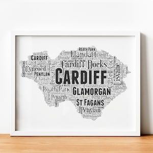 Cardiff County - Personalised Word Art Map Welsh County  Print Word Art Cloud, Personalised Birthdays, Anniversary, UK Based, wales, Cardiff