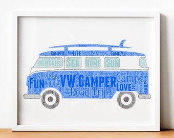 Personalised VW Camper Van Split Screen decal wall art sticker bedroom graphic 