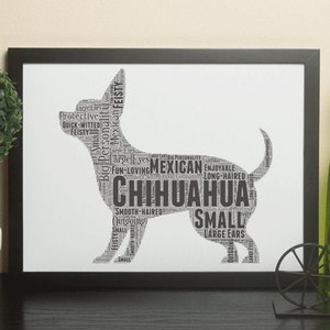 Personalised Chihuahua Dog Word Art | Dog Word Art for Dog Lovers | Chihuahua Owner Gift | Pet Chihuahua Puppy Poster print Mothers Day Gift