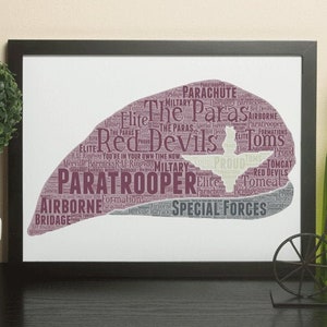 Personalised Paratrooper Gift, British Army, The Paras Gift, Red Beret Word Art Gift, Airborne Word Art  Parachute Regiment Gift retirement