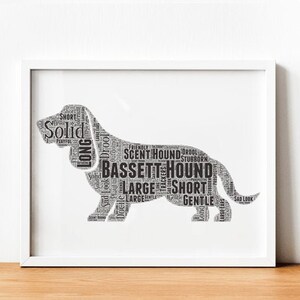 Personalised Bassett Hound Dog Word Art, Dog Word Art, Cute, Dog, Pet, Animal, Bassett Hound Dog Poster, Puppy print, Mothers Day, Valentine