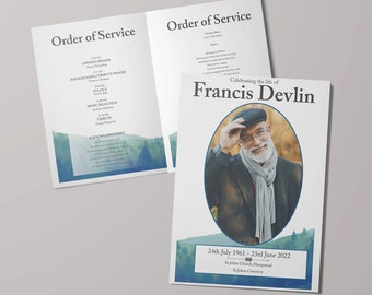 Personalised Order of Service Funeral |Painted Mountain View Funeral Order of Service | Program Template | Nature Memorial Service |