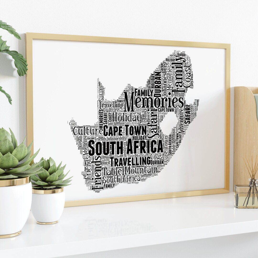 South Africa Map Art South Africa Word Art Print South Africa Poster