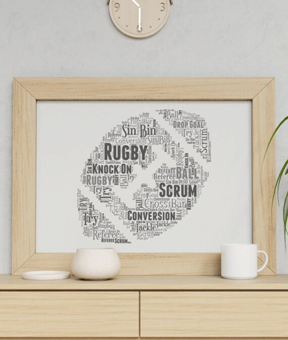 Personalised Rugby Ball Gift Rugby Ball Shape Framed Word Art Etsy UK