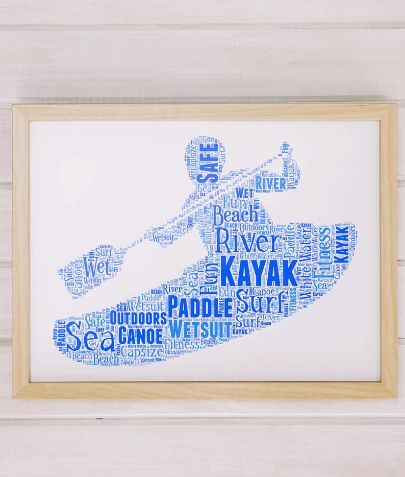 Personalised Kayak Word Art Canoeing Enthusiasts Gift Etsy UK