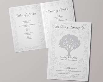 Personalised Order of Service Funeral Oak Tree Natural View Funeral Order of Service | Program Template | Nature Oak Tree Memorial Service