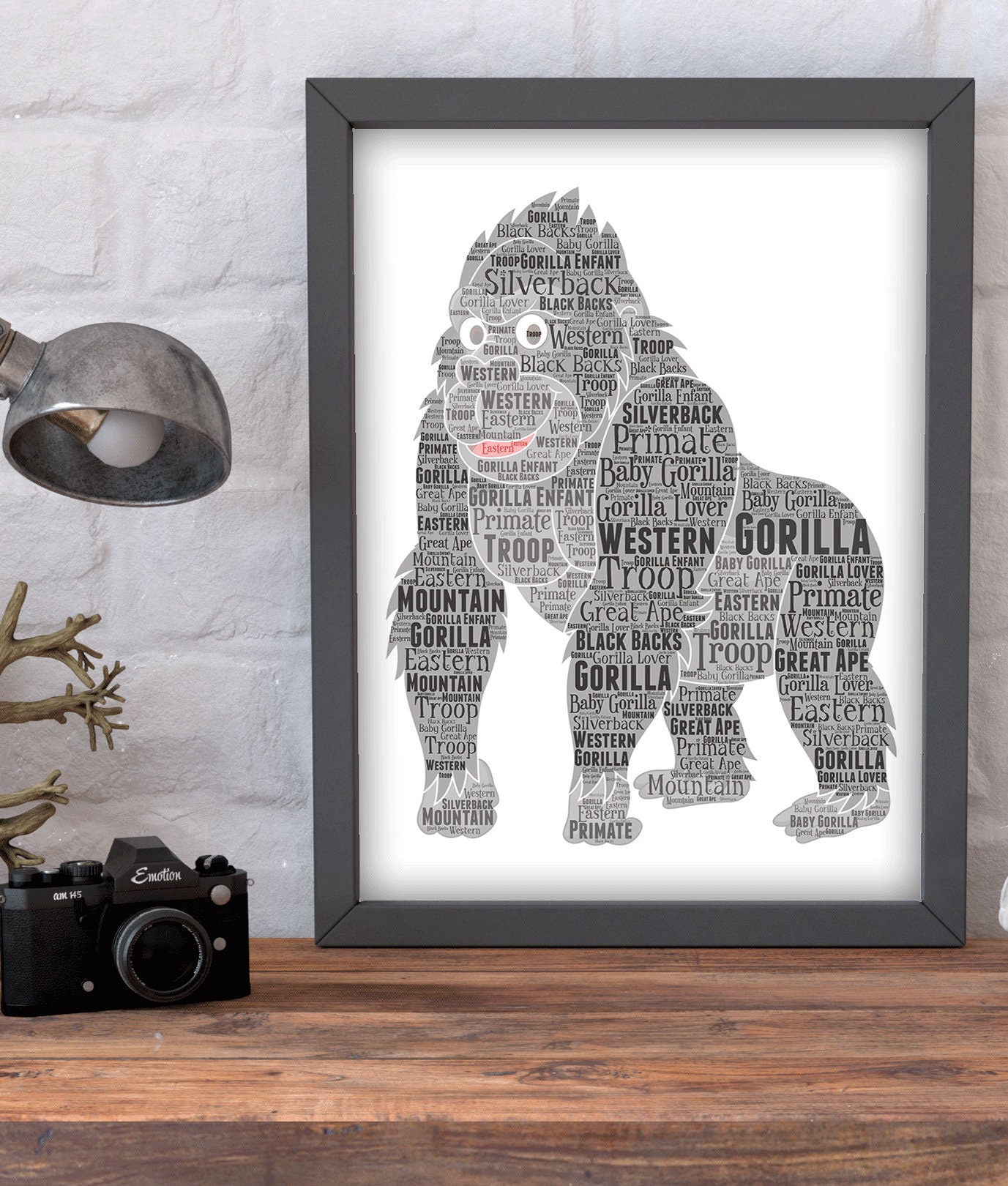 Personalised Gorilla Word Art Gorilla Print Herbivore Etsy UK