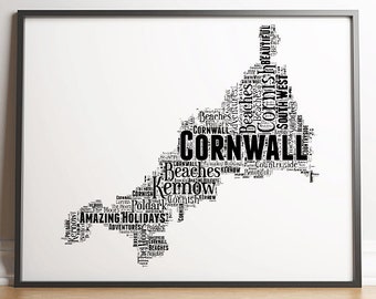 Cornwall Print | Cornwall Gift | Cornwall County | Personalised Cornwall Map Print | Cornish County Gift | Cornwall Art | Kernow Poster