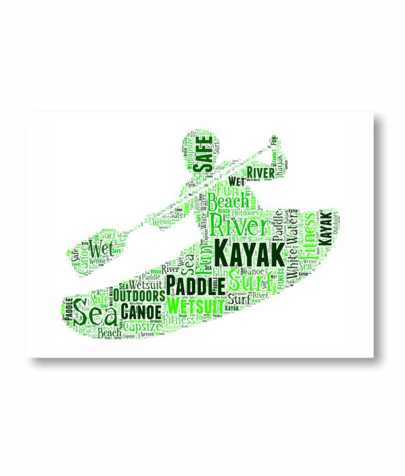 Personalised Kayak Word Art Canoeing Enthusiasts Gift Etsy UK