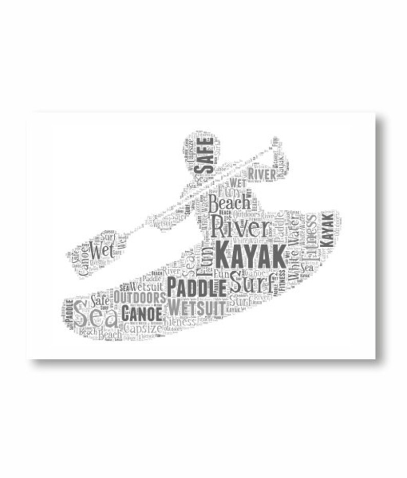 Personalised Kayak Word Art Canoeing Enthusiasts Gift Etsy UK