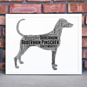 Personalised Doberman Dog Word Art, Dog Word Art, Cute, Dog, Pet, Animal,  Doberman Dog Poster, Puppy print, Fathers Day, Mothers DayGift