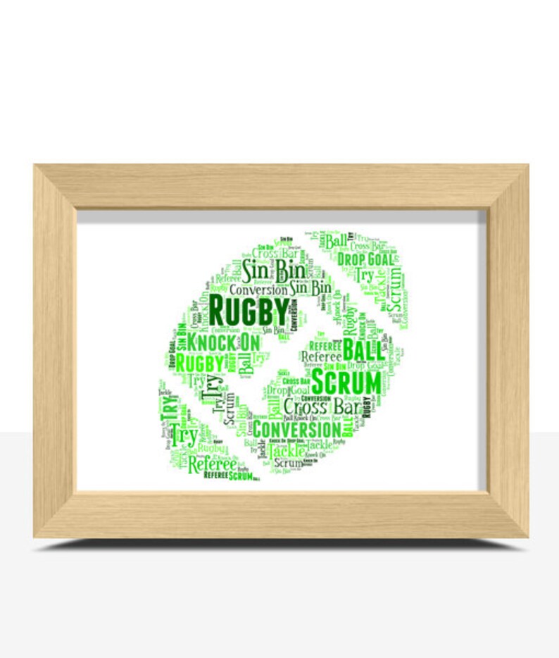 Personalised Rugby Ball Gift Rugby Ball Shape Framed Word Art Etsy UK
