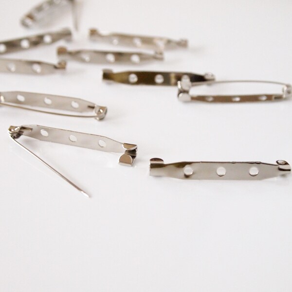 10 Broches Broches Broche Espaldas Silver Tone Three Hole DIY Broche Making Size 40mm