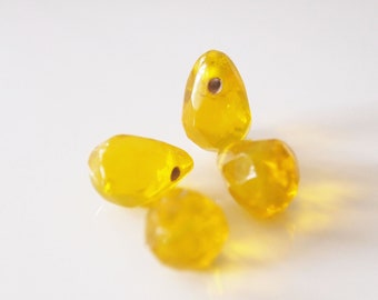 2 Glass Drops Unique Rough Cut Teardrop Shape Yellow Size 16x10mm