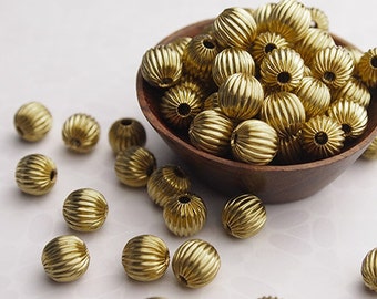 20 Metal Round Fluted Beads Brass Size 8mm