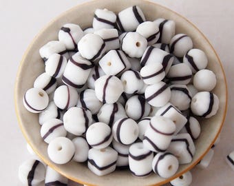 30 Bead Mix Glass Opaque Smooth Frosted Matte Finish Assorted Shapes Colour White and Black Size Range 6 - 10mm