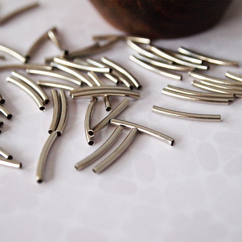 50 Metal Curved Tube Beads Silver Tone Size 14 x 1.5mm Etsy