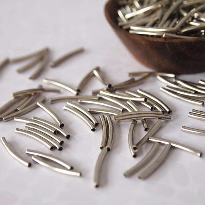 50 Metal Curved Tube Beads Silver Tone Size 14 x 1.5mm Etsy