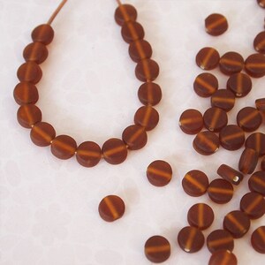 100 Frosted Glass Beads Translucent Flat Coin Shape Frosted Matte Finish Colour Honey Size 7 x 3mm image 2