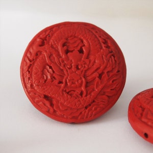 1 Red Cinnabar Dragon Pendant Carved Large Size 50mm