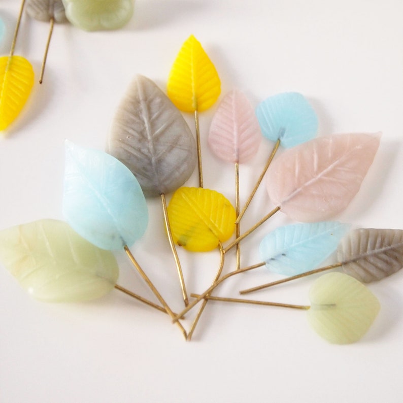 10 Glass Leaf Beads Charms Frosted Matte Finish Pastel Colours Etsy