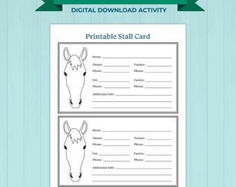 Printable Horse Stall Card – Kids’ Coloring & Care Info Sheet – Equestrian Barn Activity