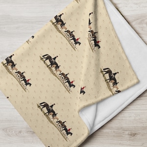 Fox Hunting Throw Blanket – Equestrian Home Decor, Fox Hunt Gift, Hunting Scene Blanket
