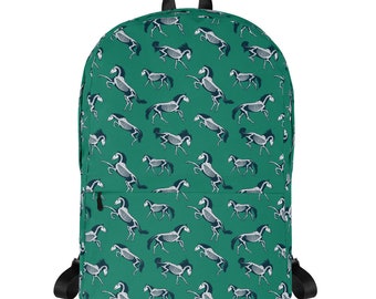 Horse Skeletons Navy & Green Backpack