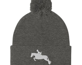 Hunter Horse Embroidered Pom-Pom Beanie