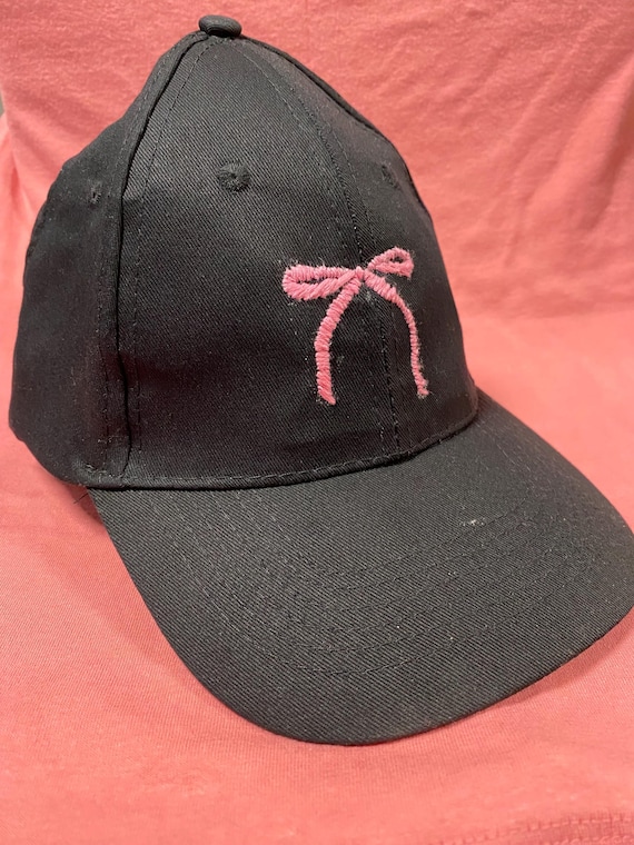 Pink Ribbon Bow Baseball Hat-hand EMBROIDERED - Etsy display picture 3