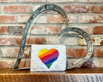 Rainbow Heart Art: Hand Painted Reclaimed Wood Decor