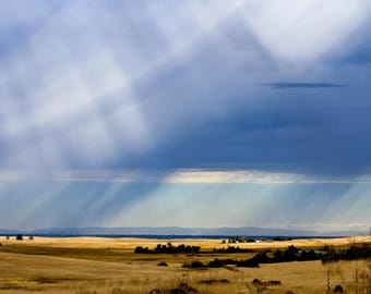 Sun Rays, Country Photo: Sunbeams, Farmland, Scenic Print