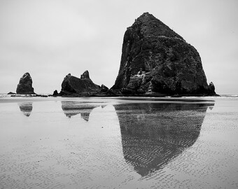 Haystack Rock Oregon Photo Print: Black and White Coastal Photography