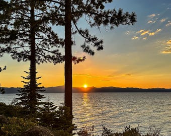 Lake Tahoe Sunset Photography Print: Colorful Evening Sky