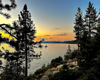 Lake Tahoe Sunset Photograph: Colorful Evening Sky, Pine Trees