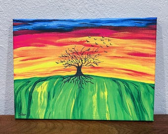 Colorful Tree of Life Canvas Print of Original Painting