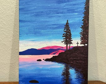 Peaceful Sunset at Zephyr Point Lake Tahoe Print of Original Painting