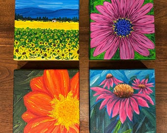 Colorful Flowers Mini Canvases of Original Paintings