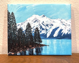 Lake Tahoe Snowy Mountains Canvas Print of Original Painting