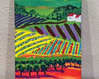 Vibrant Fall Vineyard Canvas Print of Original Painting